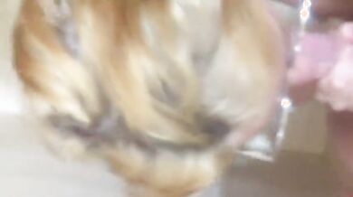 Bionda sborrata in bocca in doccia amatoriale